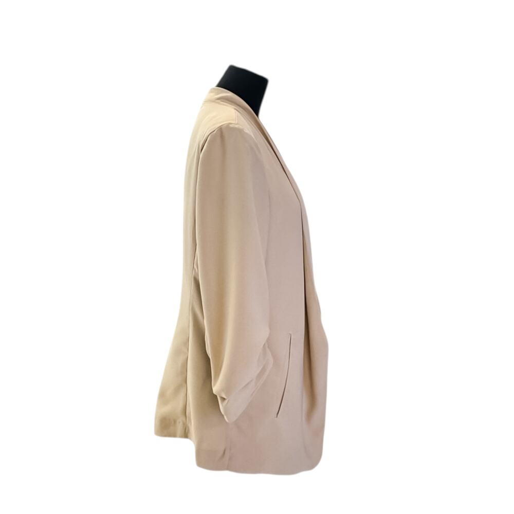 Rachel Zoe Tan Open Front Ruched Sleeve Shawl Collar Blazer Womens Large - Picture 6 of 11